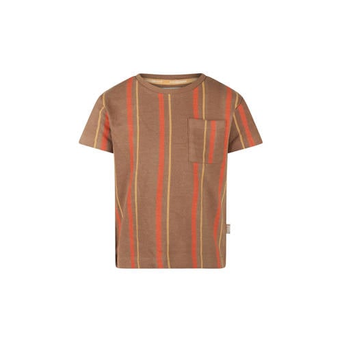 Koko Noko gestreepte T-shirt bruin Jongens Katoen Ronde hals Streep - maat 116 afbeelding
