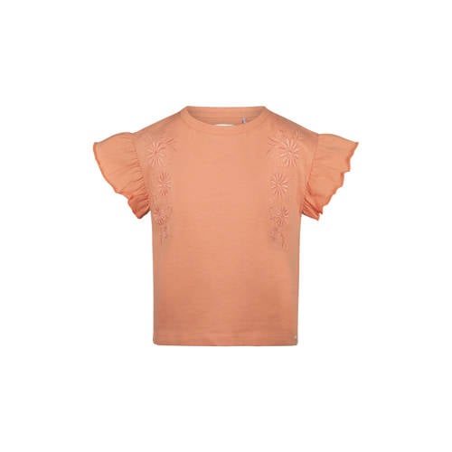 Koko Noko gebloemde T-shirt oranje Meisjes Stretchkatoen Ronde hals Bloemen - maat 80 afbeelding