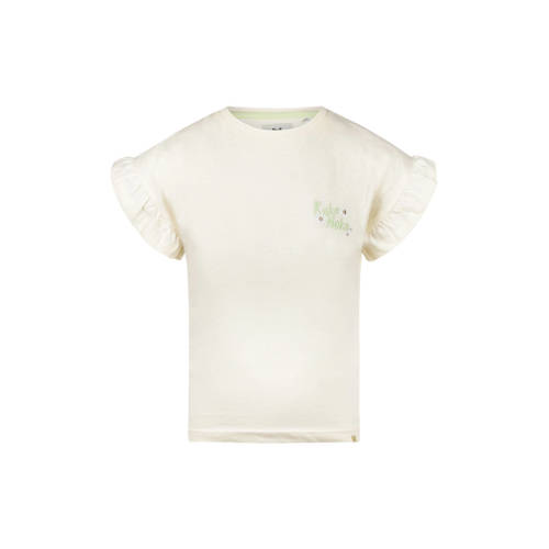 Koko Noko T-shirt ecru Meisjes Stretchkatoen Ronde hals Tekst - maat 134 afbeelding