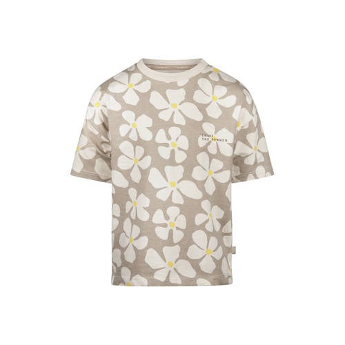 Koko Noko gebloemde T-shirt beige Jongens Stretchkatoen Ronde hals Bloemen - maat 110 afbeelding