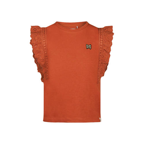 Koko Noko T-shirt donker oranje broderie Meisjes Stretchkatoen Ronde hals - maat 110 afbeelding