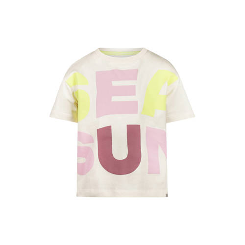 Koko Noko T-shirt ecru Meisjes Stretchkatoen Ronde hals Tekst - maat 110 afbeelding