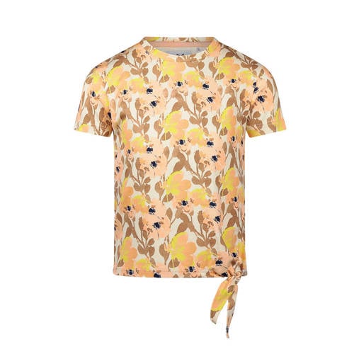 Koko Noko gebloemde T-shirt geel Meisjes Stretchkatoen Ronde hals Bloemen - maat 86 afbeelding