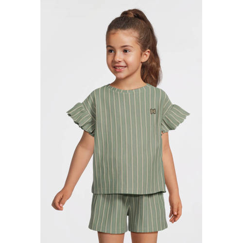Koko Noko T-shirt + korte broek met streepdessin groen Set Meisjes Katoen Ronde hals - maat 116 afbeelding