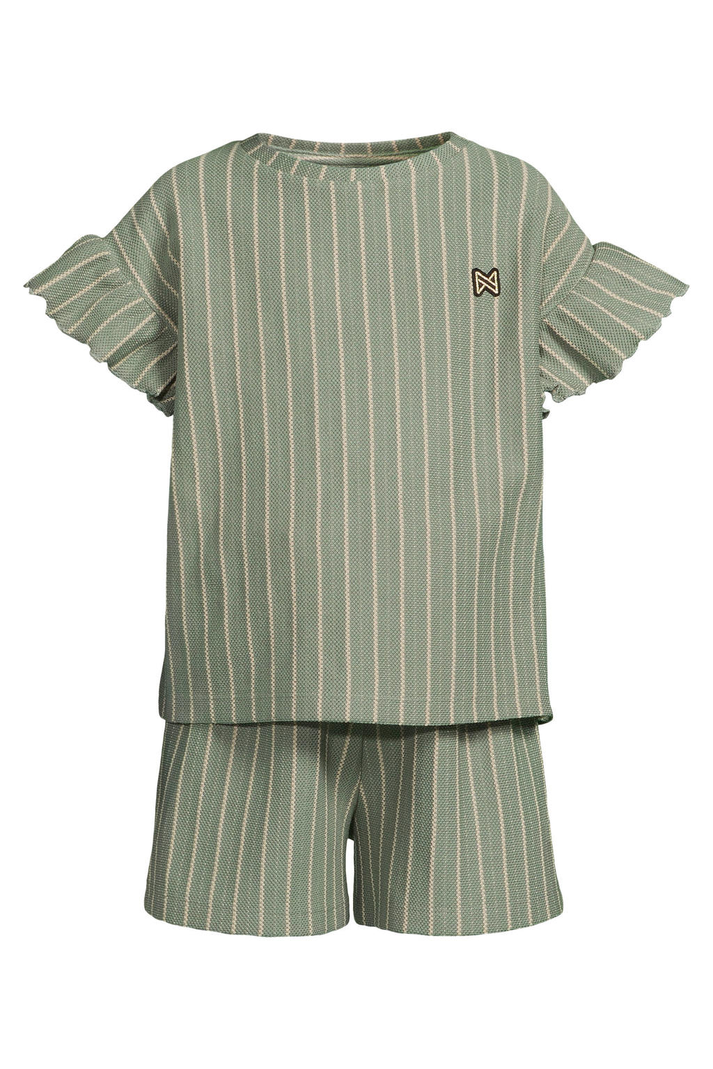 Koko Noko T-shirt + korte broek met streepdessin groen