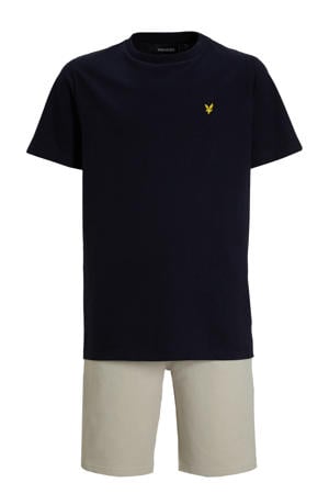 t-shirt + korte broek beige/zwart