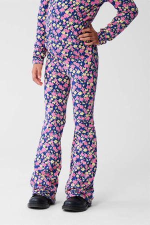 gebloemde flared broek roze/paars