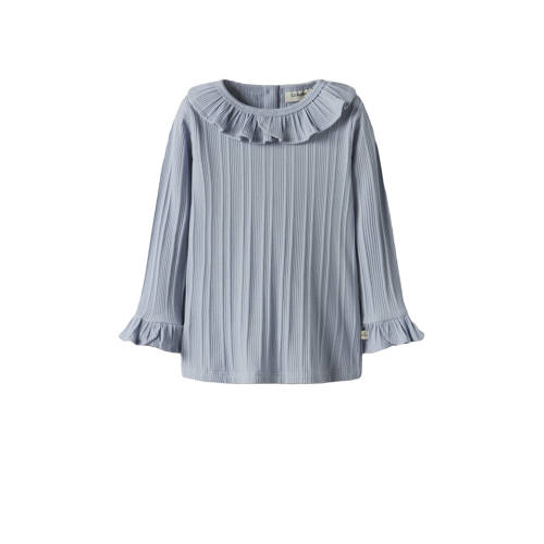 LIL' ATELIER MINI longsleeve blauw Meisjes Stretchkatoen Ronde hals Effen - maat 122/128 afbeelding