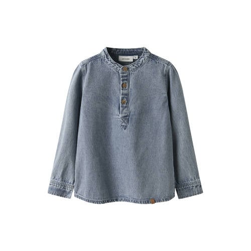 LIL' ATELIER MINI denim overhemd medium blue denim Blauw Effen - maat 104 afbeelding