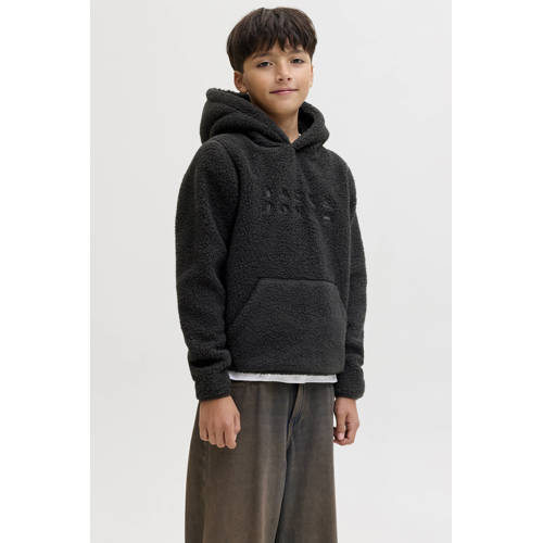 JACK & JONES JUNIOR teddy hoodie zwart Sweater Tekst - maat 152 afbeelding