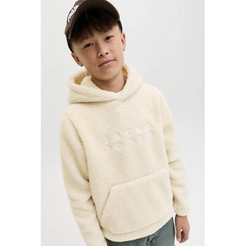 JACK & JONES JUNIOR teddy hoodie beige Sweater Tekst - maat 152 afbeelding
