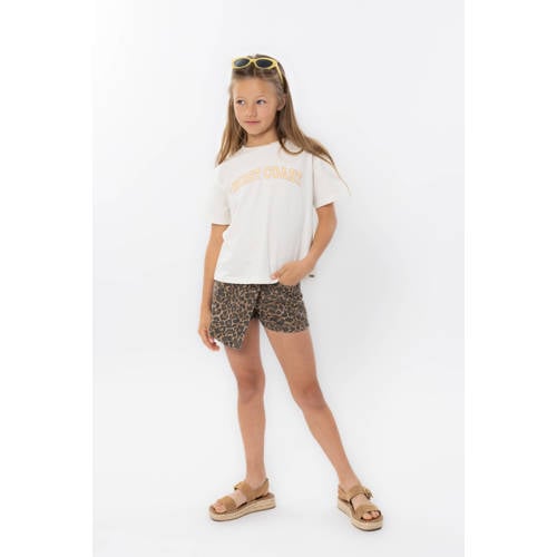 No Way Monday T-shirt ecru Meisjes Stretchkatoen Ronde hals Tekst - maat 164 afbeelding