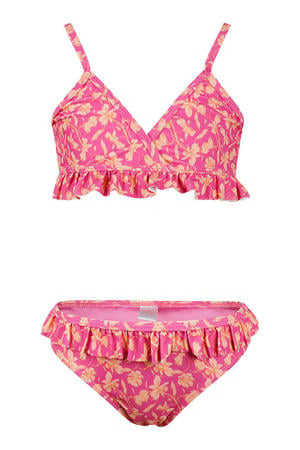 triangel bikini met bloemen print roze/oranje