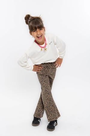 wide leg jeans met panterprint bruin