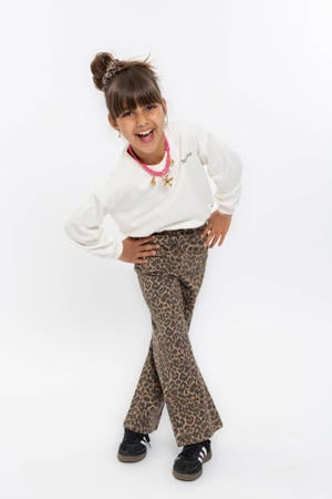 wide leg jeans met panterprint bruin