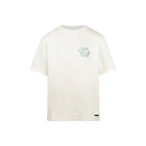 No Way Monday T-shirt met backprint ecru Meisjes Katoen Ronde hals Backprint - maat 140 afbeelding