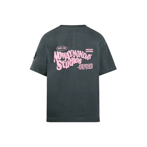 No Way Monday T-shirt met backprint antraciet Grijs Jongens Katoen Ronde hals - maat 134 afbeelding