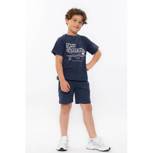No Way Monday T-shirt donkerblauw Jongens Stretchkatoen Ronde hals Tekst - maat 110 afbeelding