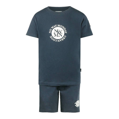 No Way Monday T-shirt + sweatshort donkerblauw Set Jongens Katoen Ronde hals - maat 158 afbeelding