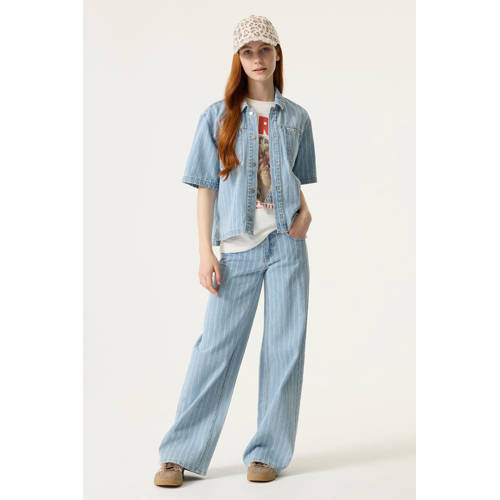 Garcia low waist gestreepte wide leg jeans light blue denim Blauw Streep - maat 134 afbeelding