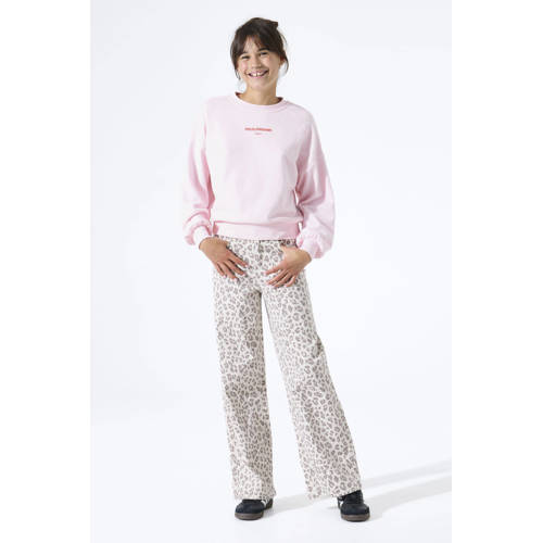 Garcia high waist wide leg jeans met panterprint ecru Meisjes Denim Dierenprint - maat 128 afbeelding