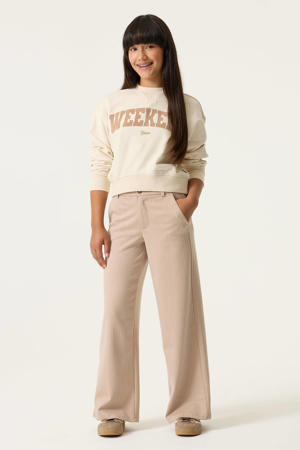 straight casual broek met krijtstreep beige