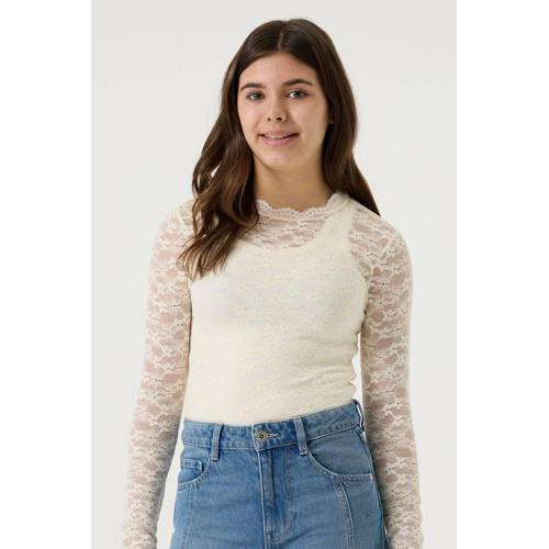 Garcia gebloemde longsleeve ecru Meisjes Polyamide Opstaande kraag Bloemen - maat 152/158 afbeelding