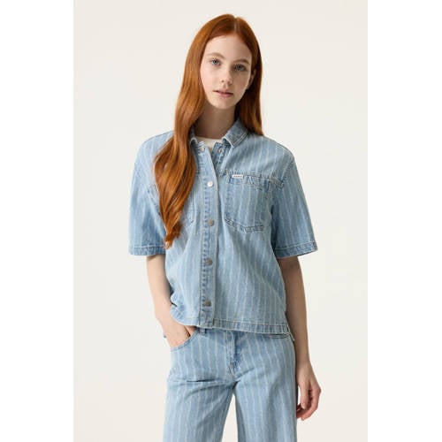 Garcia gestreepte blouse light blue denim Blauw Meisjes Katoen Streep - maat 164/170 afbeelding