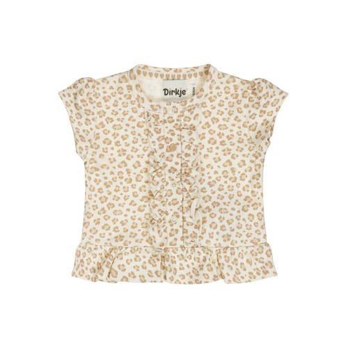 Dirkje T-shirt met panterprint ecru rib gebreid Meisjes Stretchkatoen Ronde hals - maat 110 afbeelding