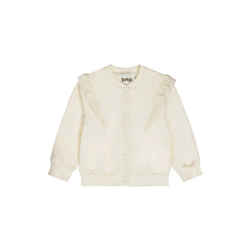 Dirkje sweatvest ecru broderie Meisjes Stretchkatoen Ronde hals Effen