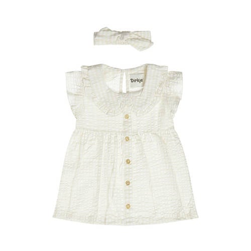 Dirkje jurk + haarband beige/wit Set Meisjes Katoen Peter Pan-kraag Ruit - maat 80 afbeelding
