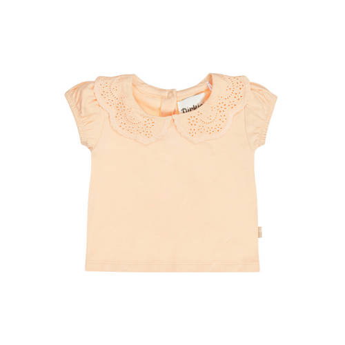 Dirkje T-shirt oranje broderie Meisjes Stretchkatoen Peter Pan-kraag Effen - maat 80 afbeelding