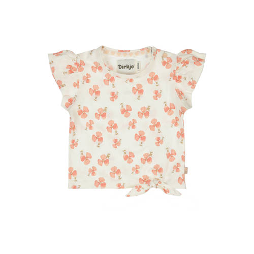 Dirkje gebloemde T-shirt ecru Meisjes Stretchkatoen Ronde hals Bloemen - maat 92 afbeelding