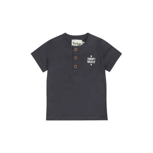 Dirkje T-shirt met backprint donkerblauw Jongens Stretchkatoen Henleykraag - maat 104 afbeelding