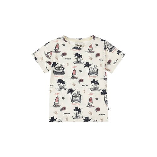 Dirkje T-shirt ecru Jongens Stretchkatoen Ronde hals All over print - maat 74 afbeelding