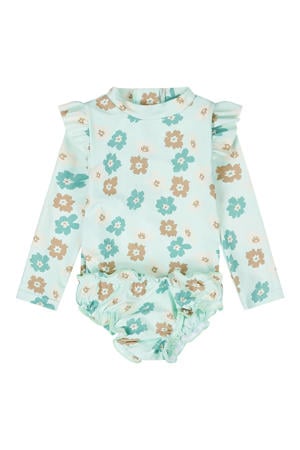 badpak met bloemen print lichtblauw
