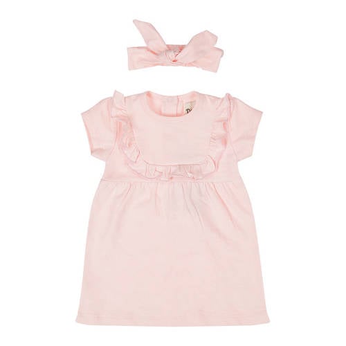 Dirkje jurk + haarband lichtroze Meisjes Stretchkatoen Ronde hals Effen