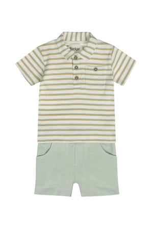 polo + korte broek lichtgroen/beige