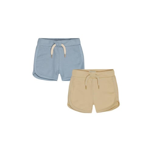 Dirkje sweatshort - set van 2 blauw/beige Korte broek Jongens Katoen Effen - maat 68 afbeelding