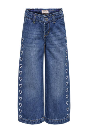 wide leg jeans met hartjes medium blue denim