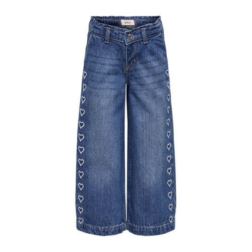 KIDS ONLY MINI wide leg jeans met hartjes medium blue denim Blauw Effen - maat 98 afbeelding