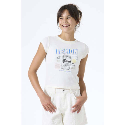 Garcia T-shirt wit Meisjes Katoen Ronde hals Printopdruk - maat 128 afbeelding