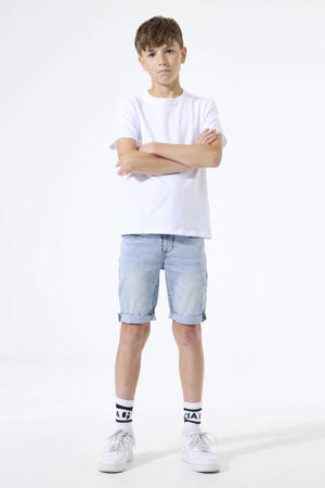 slim regular waist short light blue denim