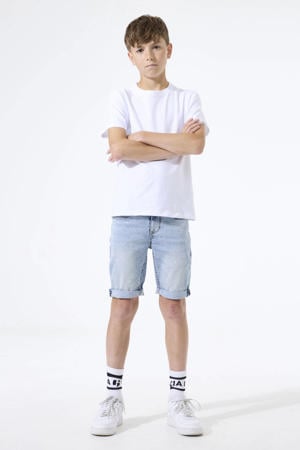 slim regular waist short light blue denim