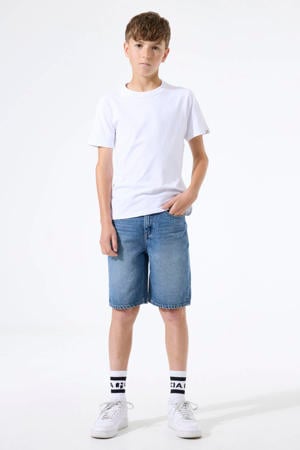 straight regular waist short medium blue denim