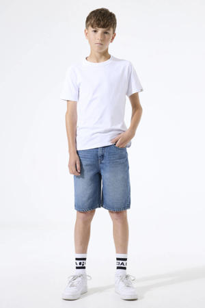 straight regular waist short medium blue denim