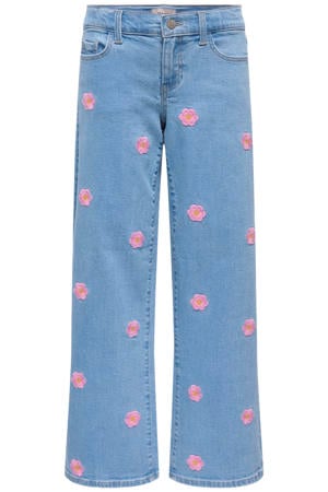 low waist gebloemde wide leg jeans light blue denim