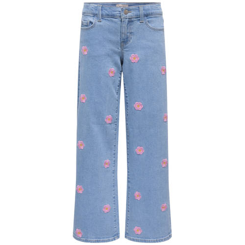 KIDS ONLY GIRL low waist gebloemde wide leg jeans light blue denim Blauw - maat 134 afbeelding