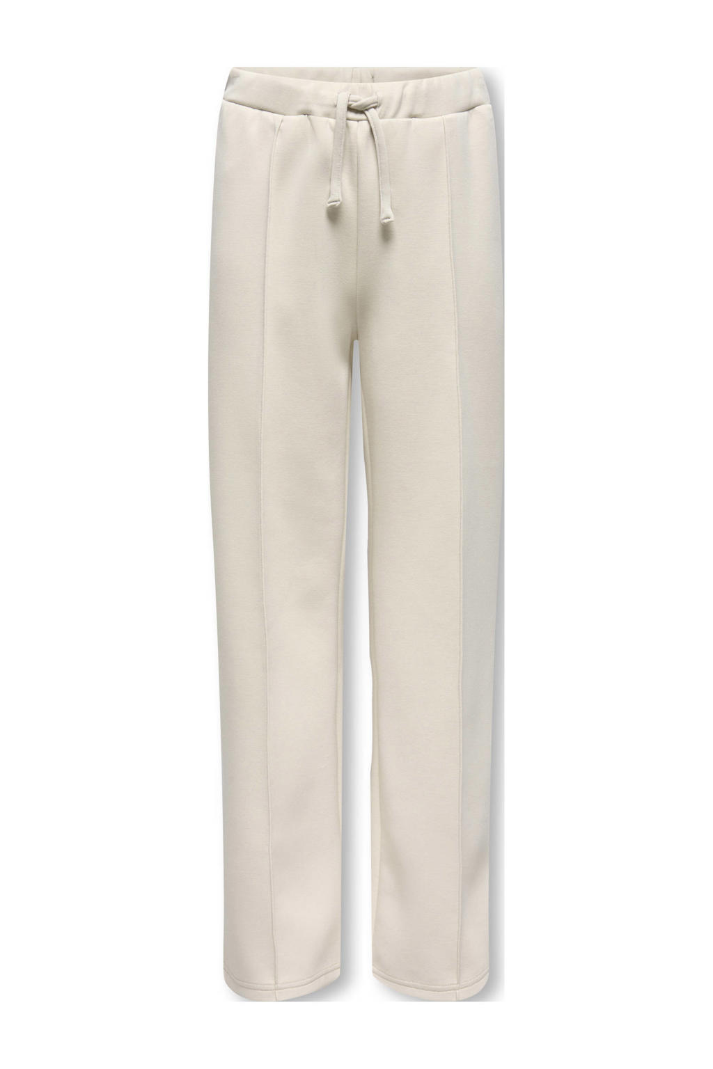 Beige meisjes KIDS ONLY GIRL wide leg casual broek van sweat materiaal met elastische tailleband met koord en effen