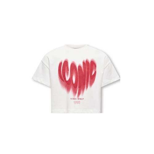 KIDS ONLY GIRL T-shirt wit/rood Meisjes Katoen Ronde hals Printopdruk - maat 110/116 afbeelding